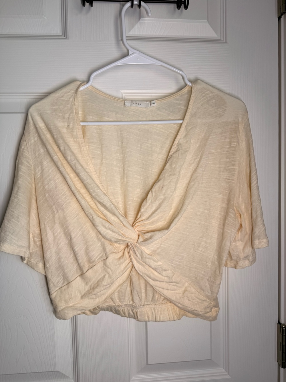 Lush Light Cream Twist-Front draped Crop Top - Women